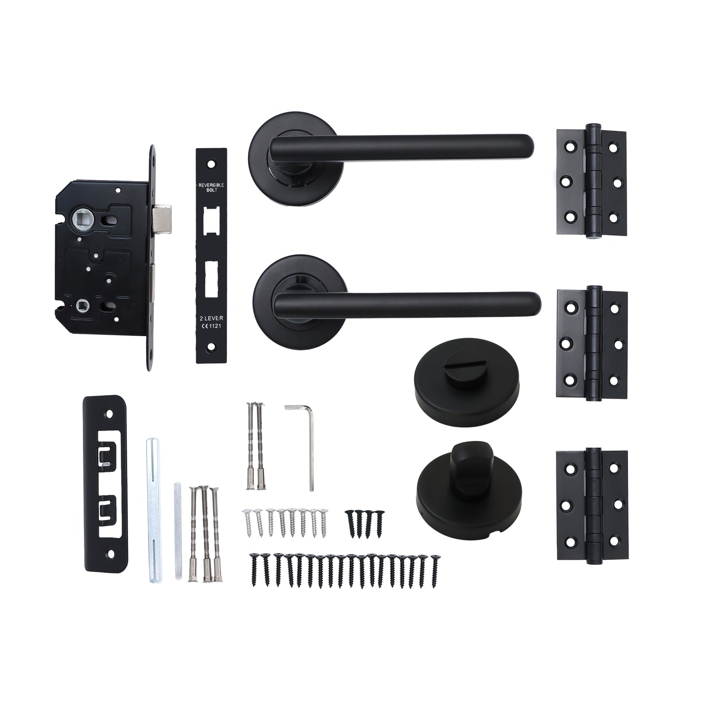 Superior Luna Lever on Round Rose Bathroom Handle Set - Matt Black
