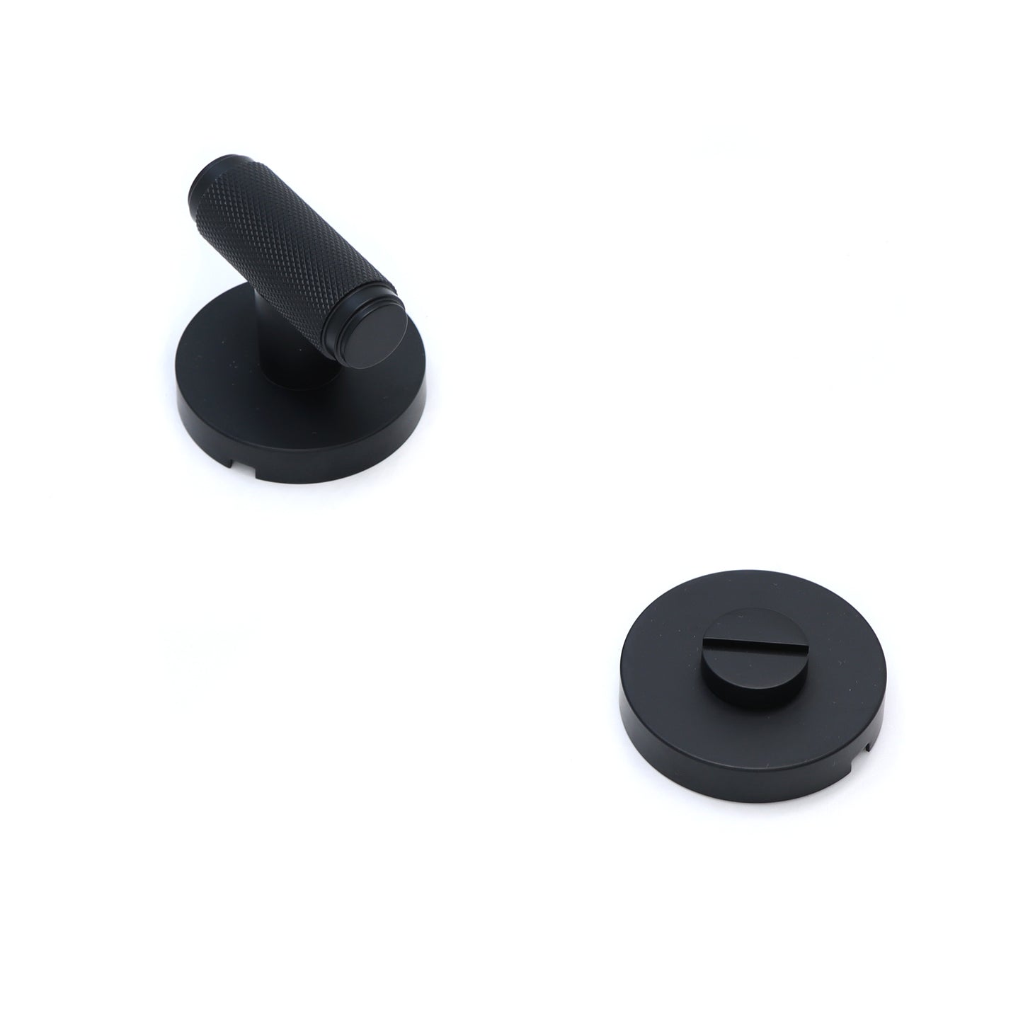 Knurled Lever on Round Rose Bathroom Door Handle Set - Matt Black (123388)