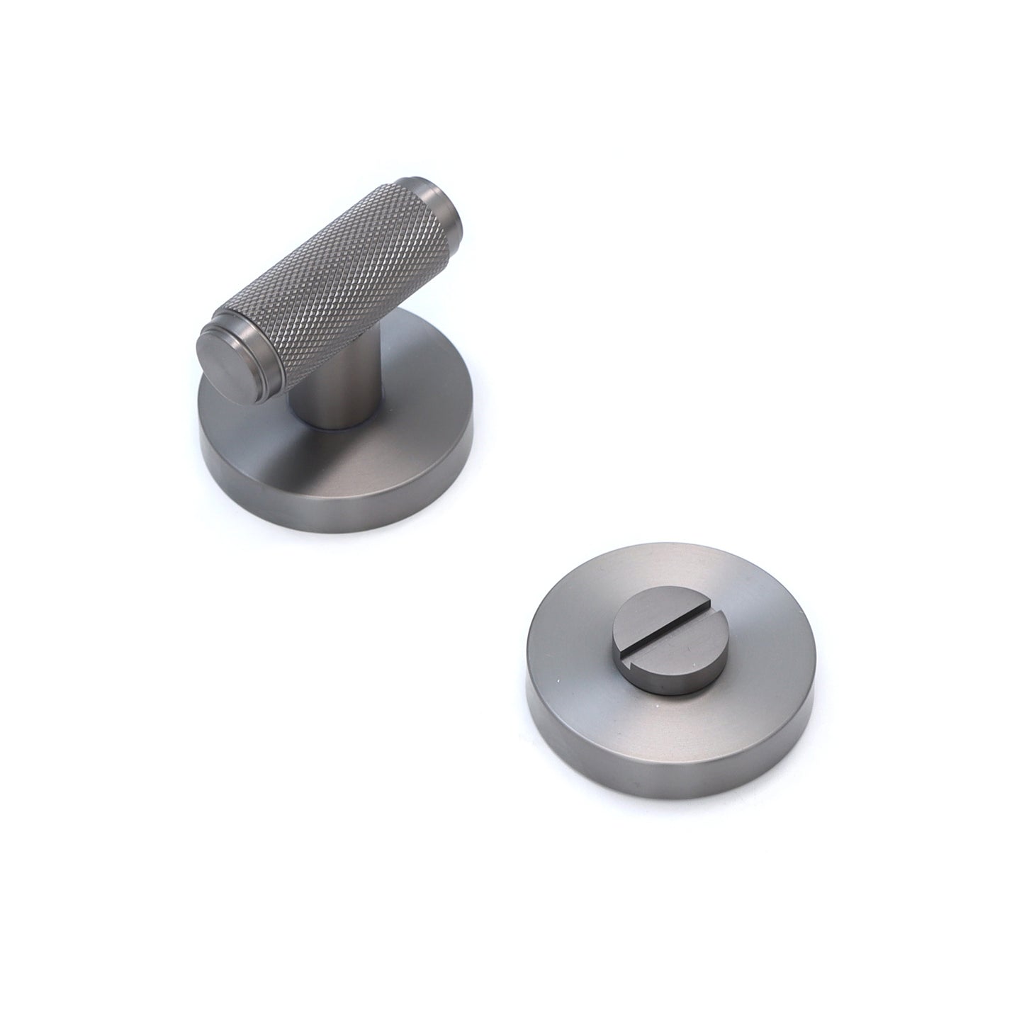 Knurled Lever on Round Rose Bathroom Door Handle Set - Gun Metal