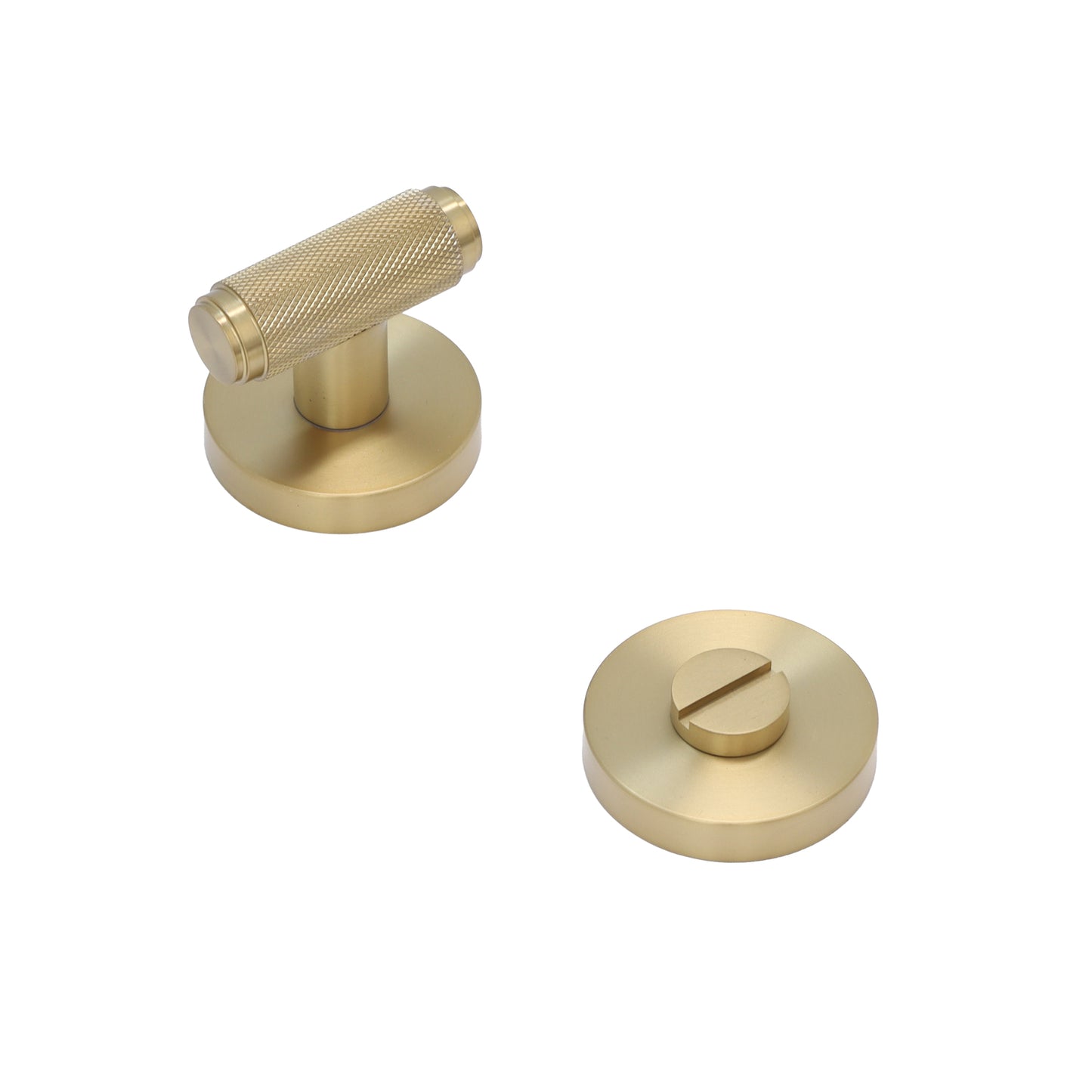 Knurled Lever on Round Rose Bathroom Door Handle Set - Satin Gold