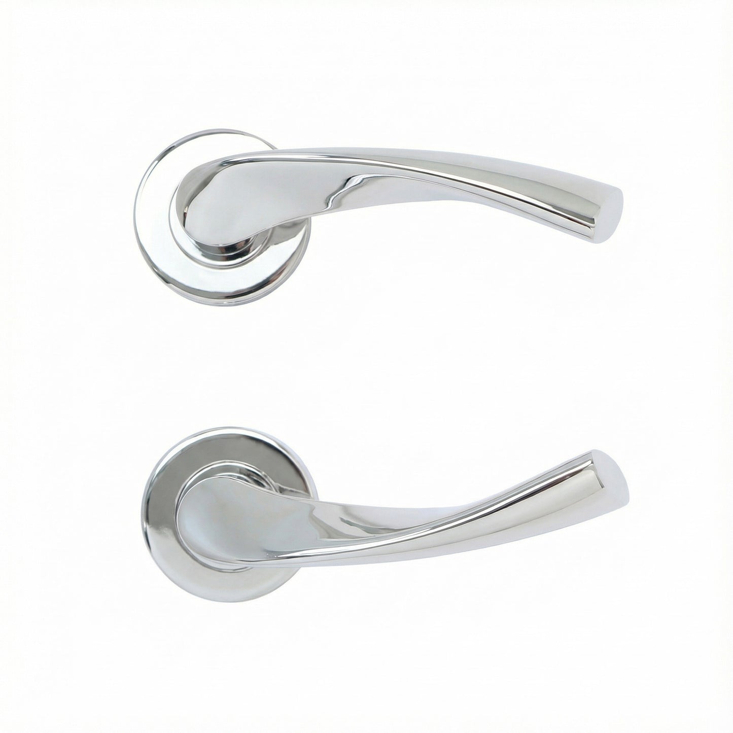 Superior Vega Lever on Round Rose Bathroom Handle Set - Polished Stainless Steel