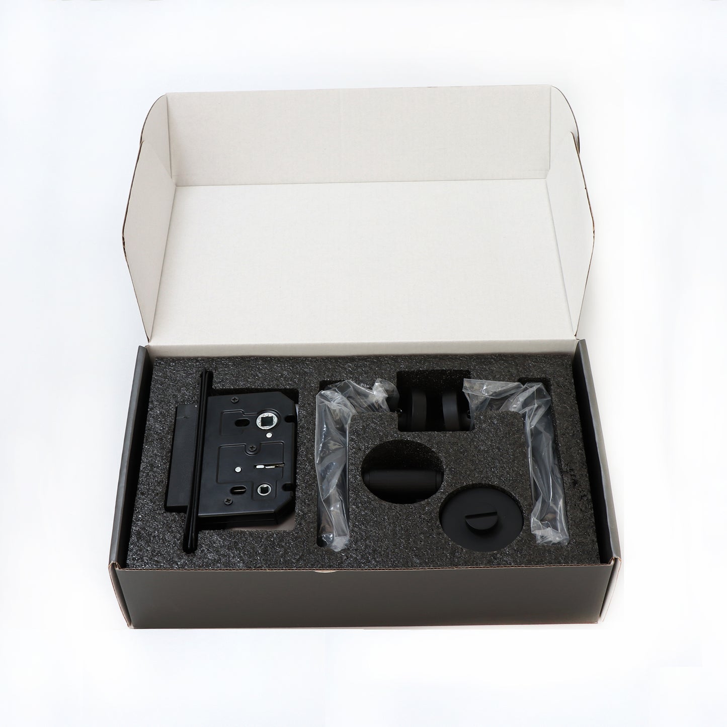 Fluted Lever on Round Rose Bathroom Door Handle Set - Matt Black