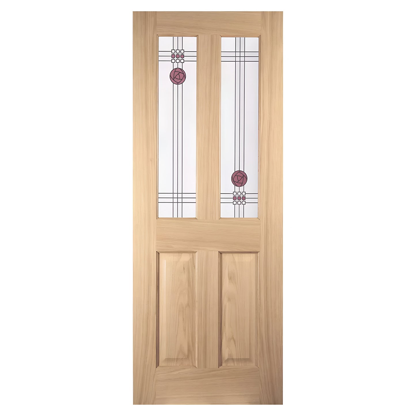 Oak Internal Fully Finished Mackintosh 2 Light Frosted and Stained Glass Door (LIBMACK2L)