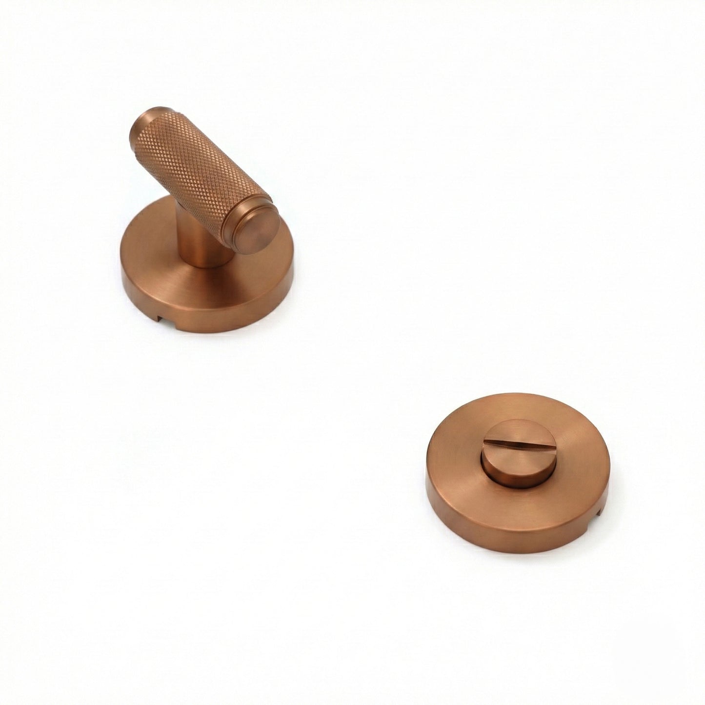 Knurled Lever on Round Rose Bathroom Door Handle Set - Rose Gold