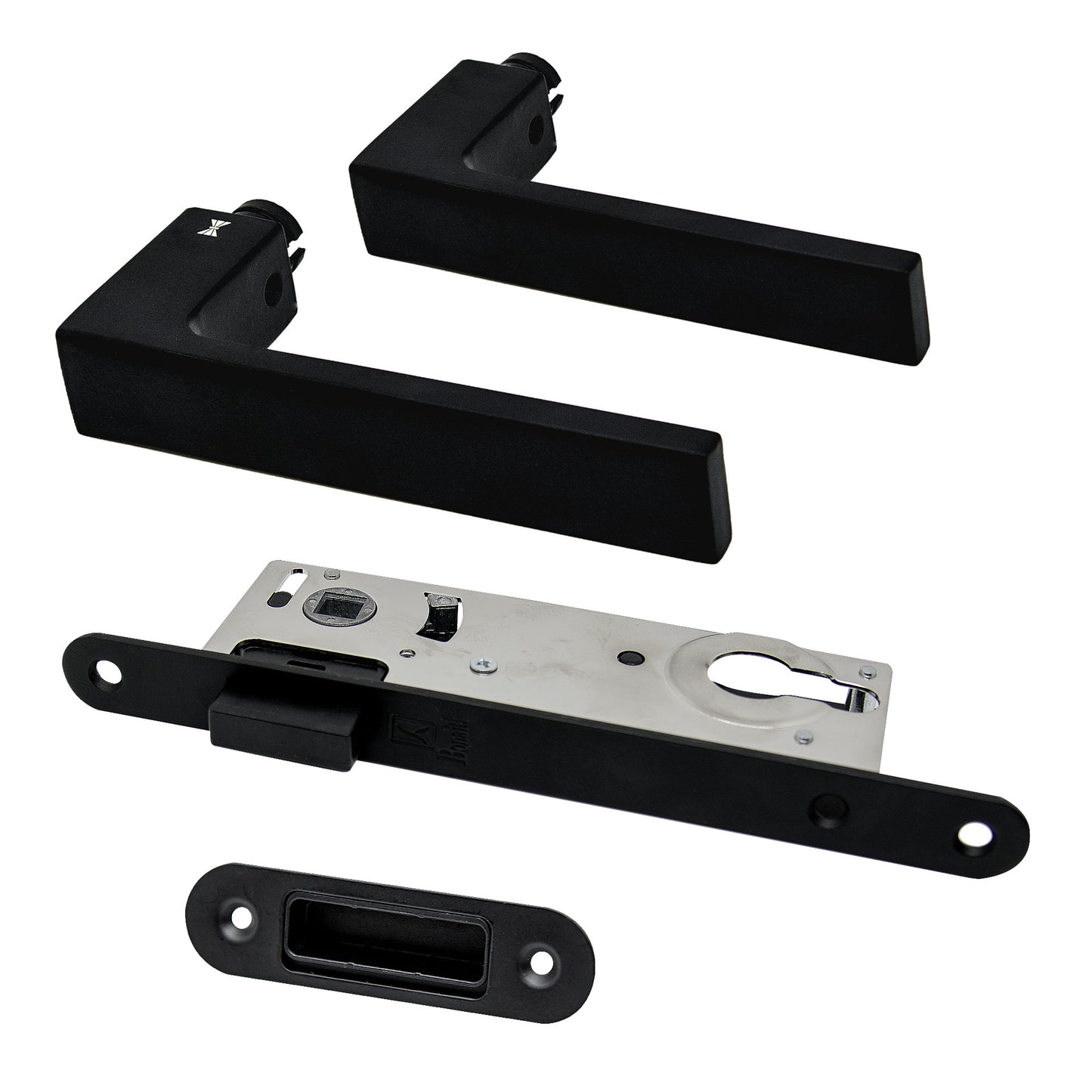 Studio Industrial Square Rose Euro Lock Door Handle Set - Matt Black (1317)