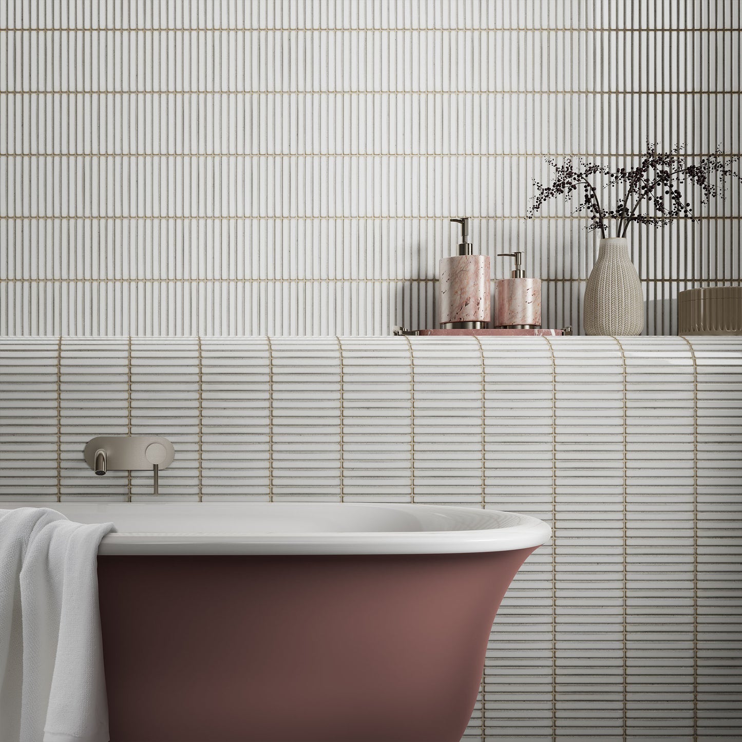 White Gloss - Linear Smooth Mosaic Porcelain Wall Tile Sample