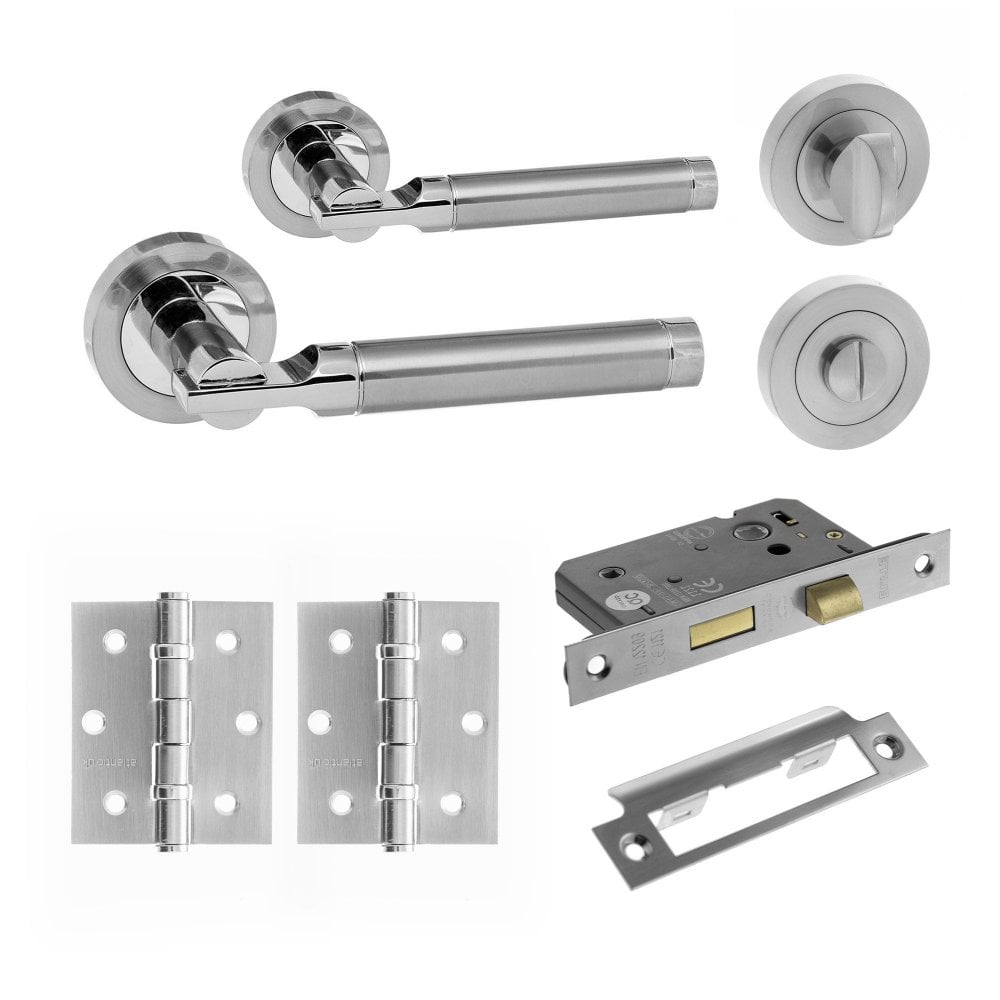 Status Dakota Round Lever Bathroom Door Handle Set - Satin Chrome and Polished Chrome (290621)