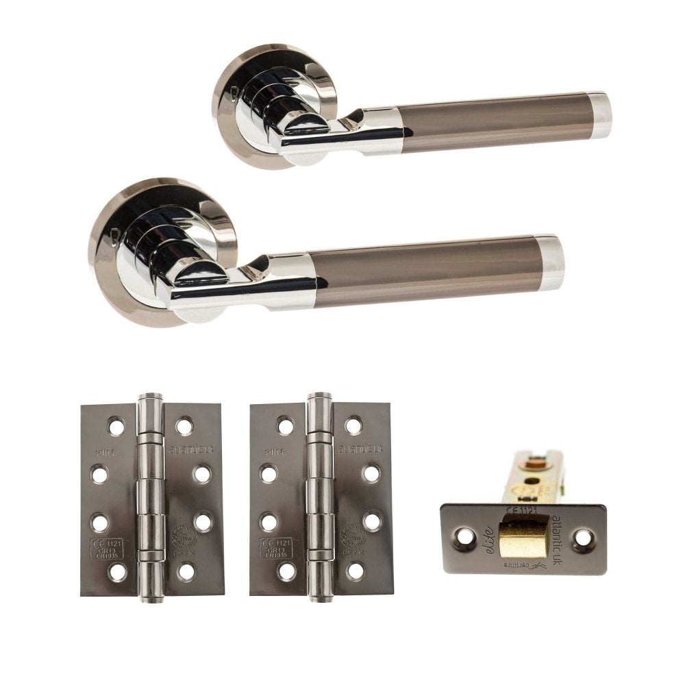 Status Dakota Round Lever CE13 Fire Door Handle Set - Black Nickel and Polished Chrome (290563)