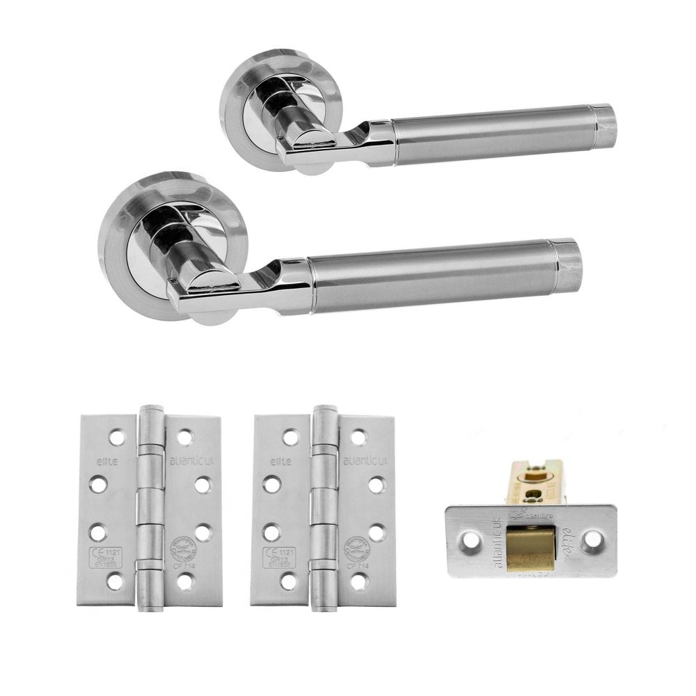 Status Dakota Round Lever CE13 Fire Door Handle Set - Satin Chrome and Polished Chrome (290565)