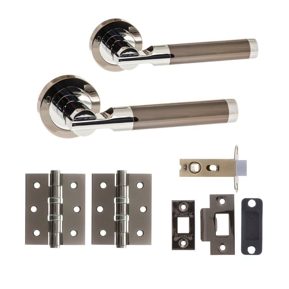 Status Dakota Round Lever Door Handle Set - Black Nickel and Polished Chrome (290562)