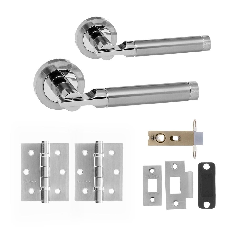 Status Dakota Round Lever Door Handle Set - Satin Chrome and Polished Chrome (290564)