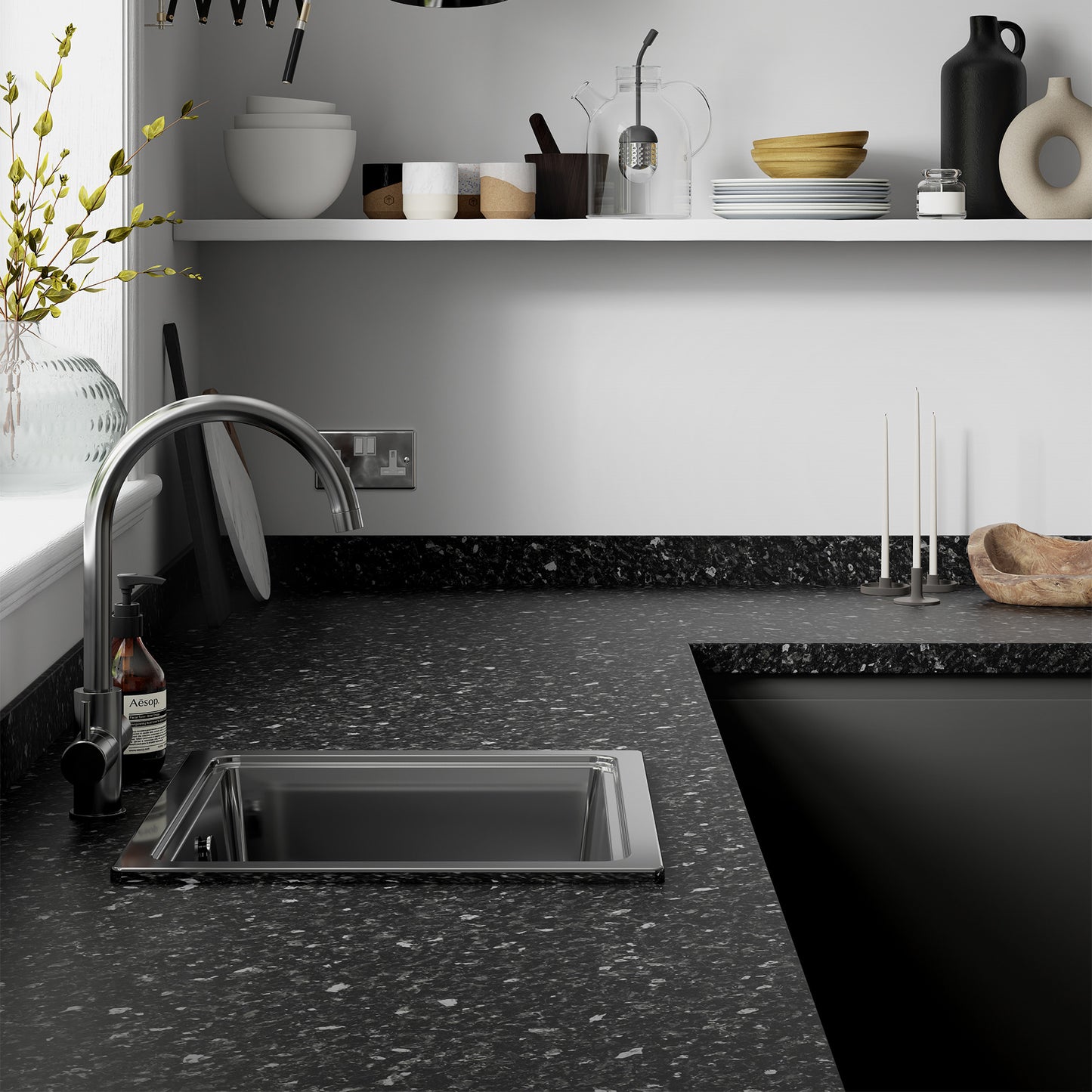 Laminate Worktop - Black Slate 3000mm x 600mm x 38mm (WT38SQ-2)