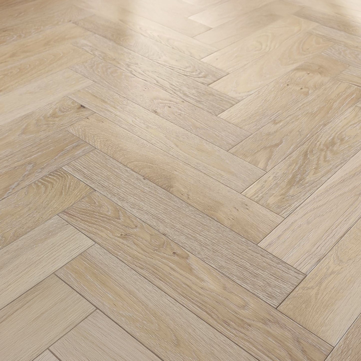 Washed Oak - Herringbone 14mm UV Lacquered Engineered Real Wood Flooring (LIBHB18x90WAS)