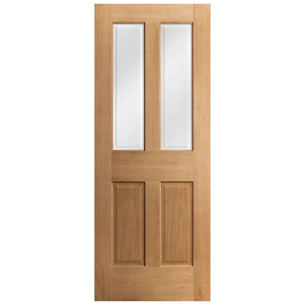 Oak Internal Unfinished Traditional Victorian 2 Panel 2 Light Bevelled Clear Glass Door (51746)