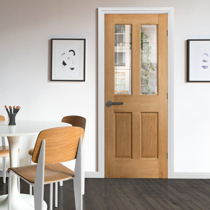 Oak Internal Unfinished Traditional Victorian 2 Panel 2 Light Bevelled Clear Glass Door (51746)