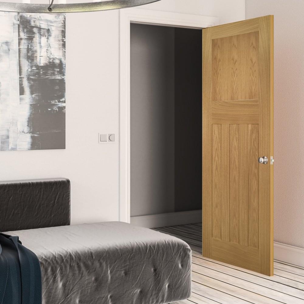 B-Grade Oak Internal Unfinished Cambridge 4 Pabel FD30 Fire Door (38433)