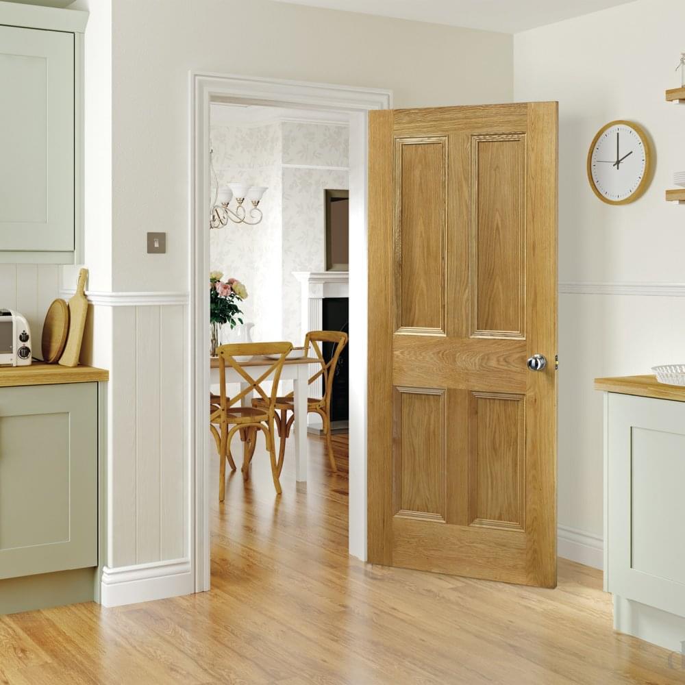 B-Grade Oak Internal Unfinished Kingston 4 Panel FD30 Fire Door (38371)
