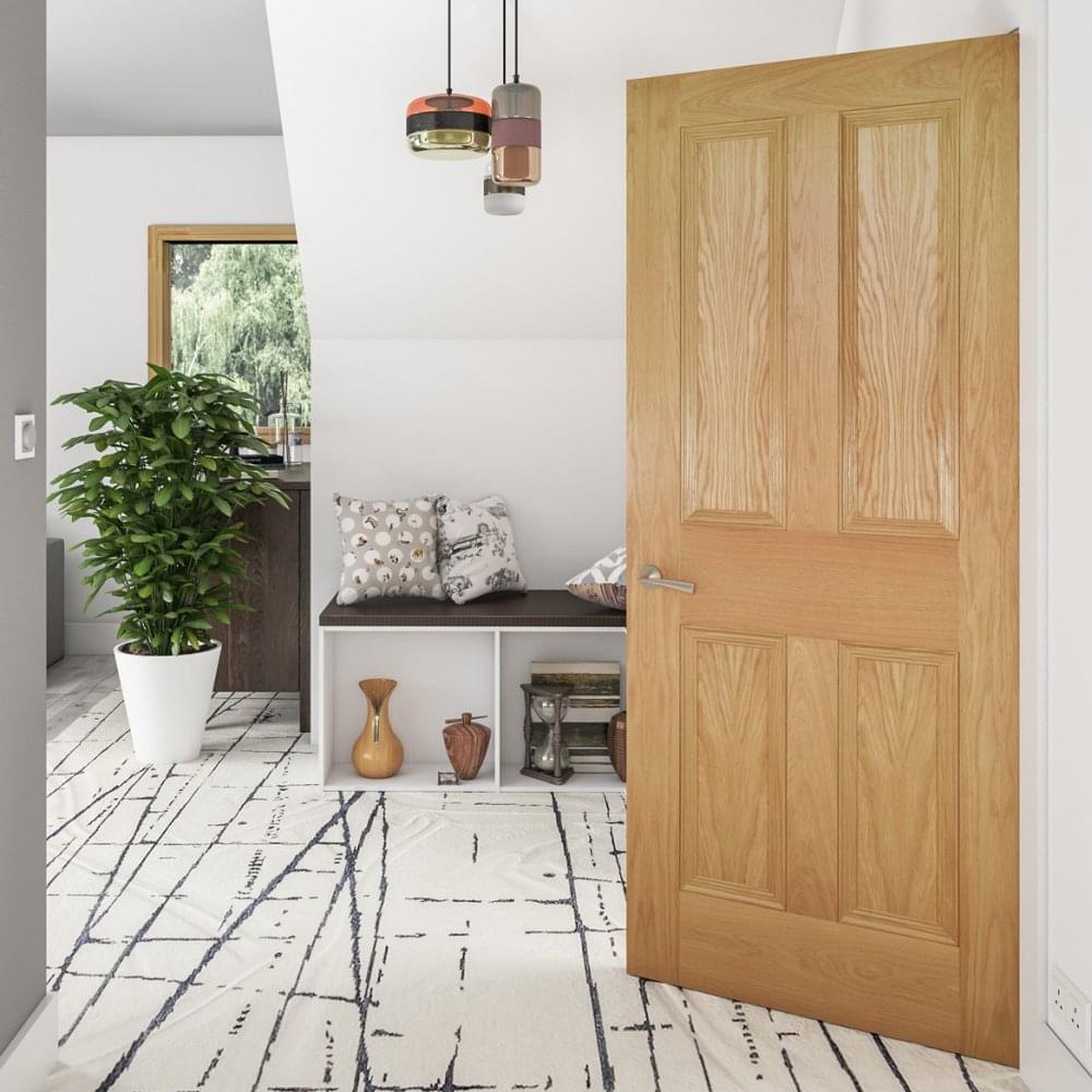 B-Grade Oak Internal Unfinished Kingston 4 Panel FD30 Fire Door (38371)