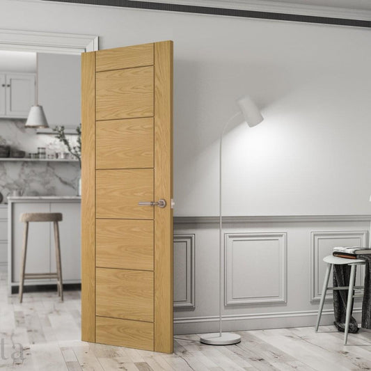 B-Grade Oak Internal Fully Finished Seville 7 Panel FD30 Fire Door (38438)