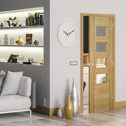 B-Grade Oak Internal Fully Finished Seville 7 Panel 4 Light Clear Glass Door (51691)