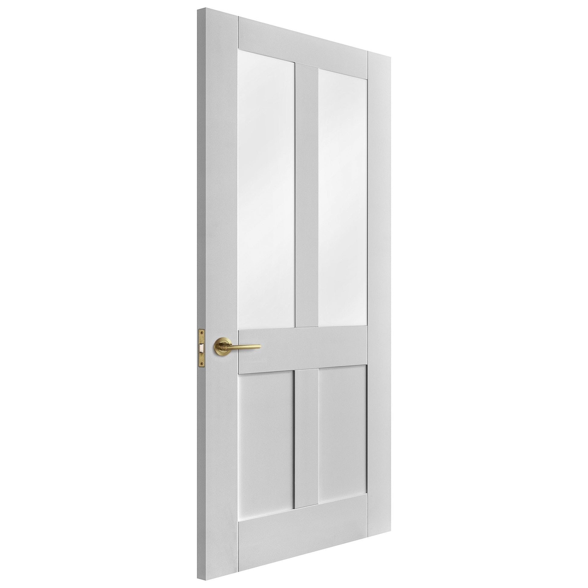 White Internal Primed Flat Victorian Shaker 2 Panel 2 Light Obscure Glass Door (68159)