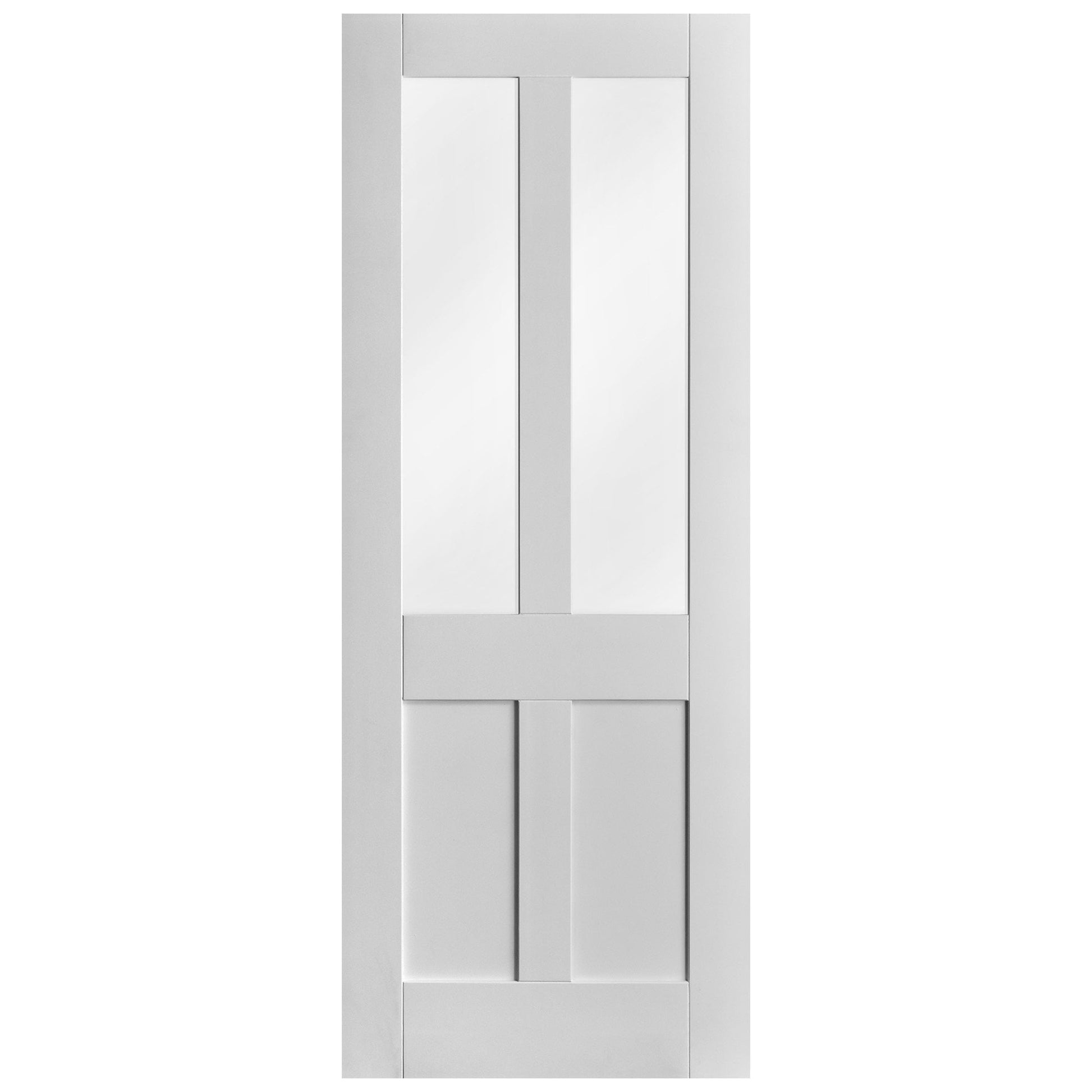 White Internal Primed Flat Victorian Shaker 2 Panel 2 Light Obscure Glass Door (68159)