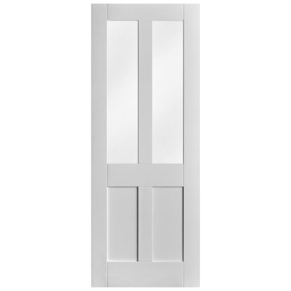 White Internal Primed Flat Victorian Shaker 2 Panel 2 Light Obscure Glass Door (68159)