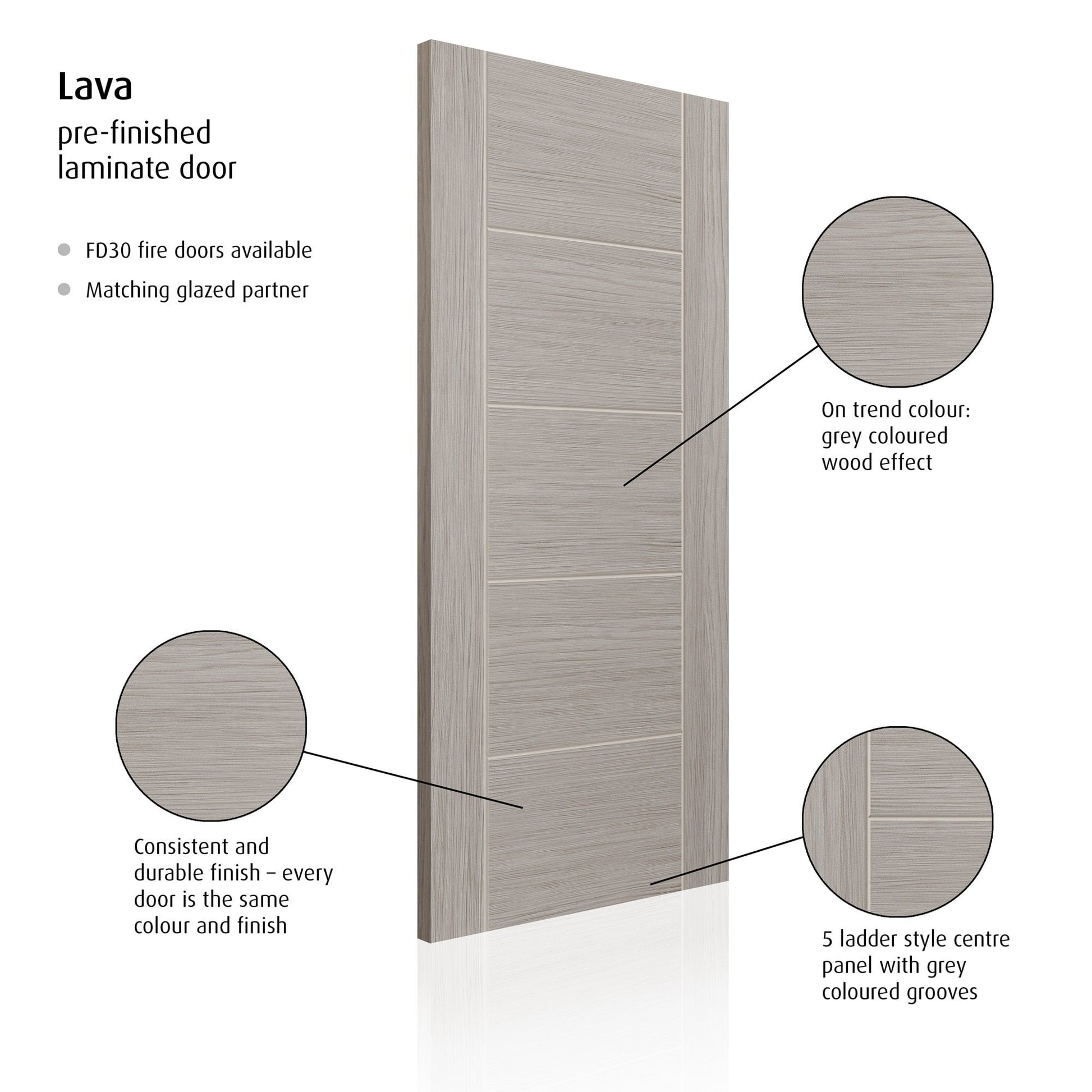 Internal Grey Fully Finished Lava Tigris 5P Laminate Door (LAVTIG)