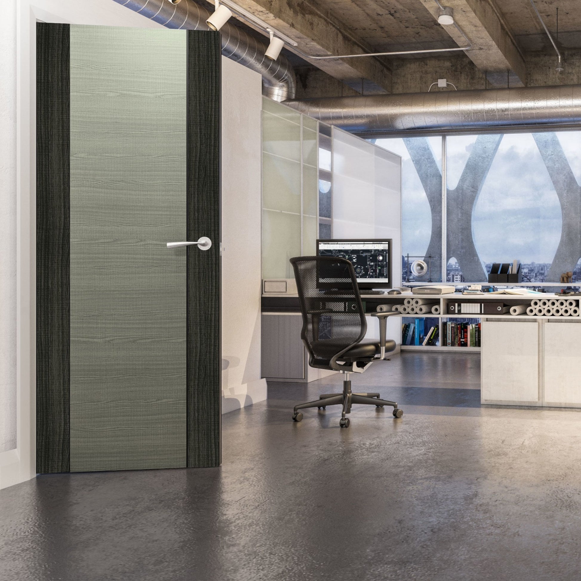 B-Grade Light Grey Ash Internal Fully Finished Flush FD30 Fire Door with Dark Grey Ash Edges (76049)