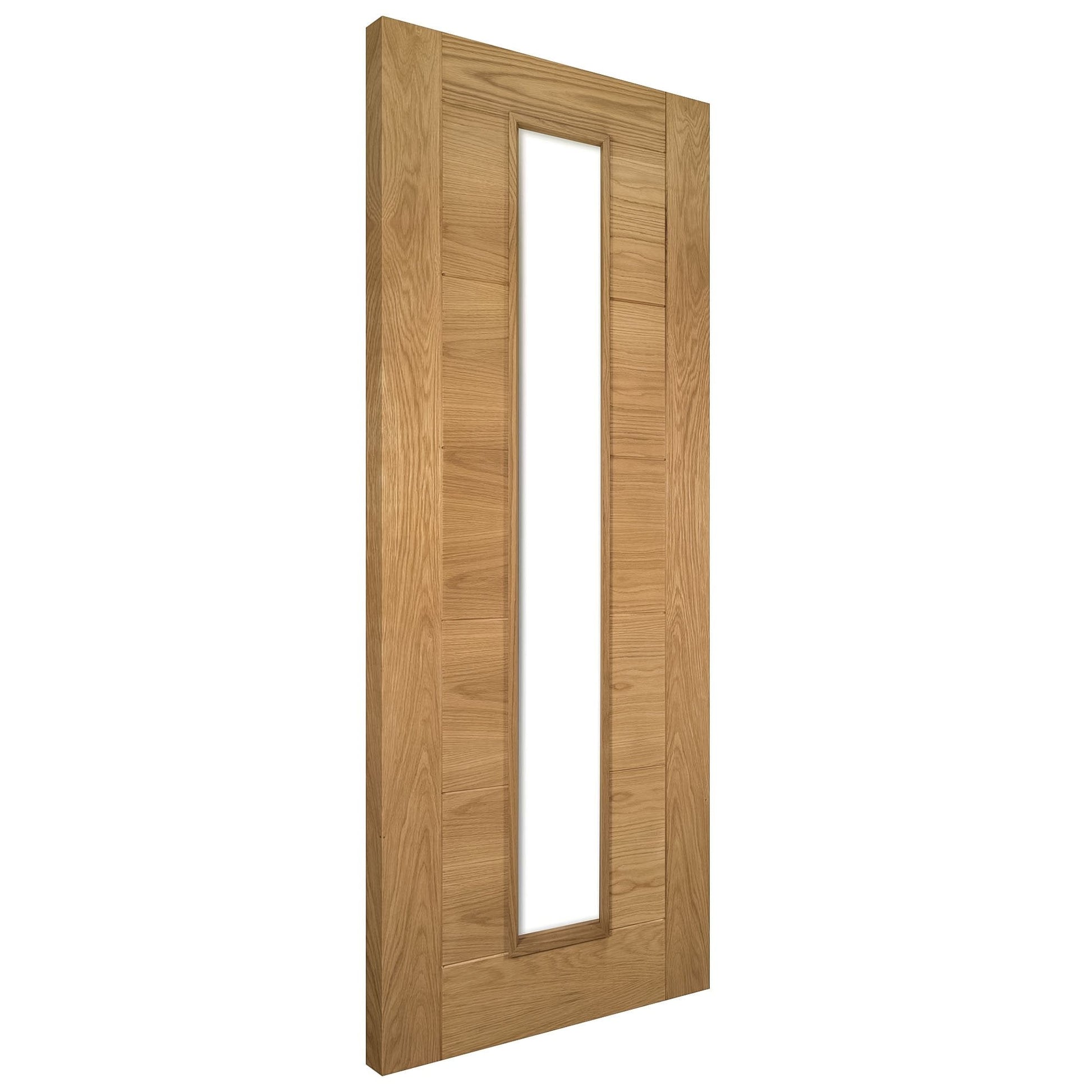 B-Grade Oak Internal Fully Finished Seville 7 Panel 1 Light Clear Glass FD30 Fire Door (59565)