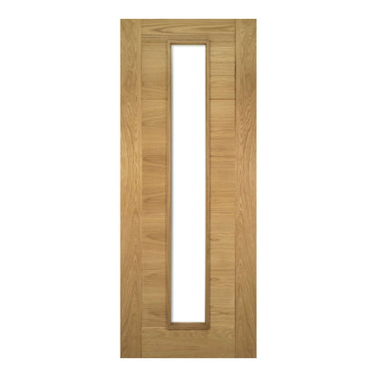 B-Grade Oak Internal Fully Finished Seville 7 Panel 1 Light Clear Glass FD30 Fire Door (59565)