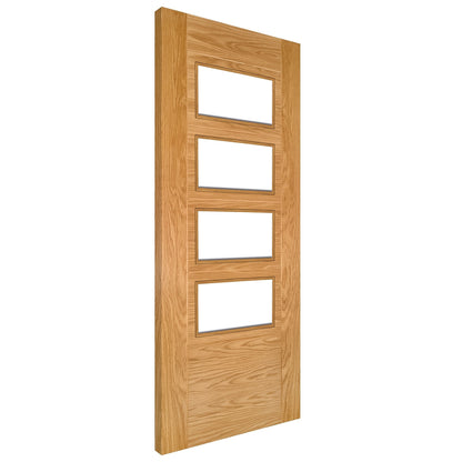 B-Grade Oak Internal Fully Finished Seville 7 Panel 4 Light Clear Glass Door (51691)