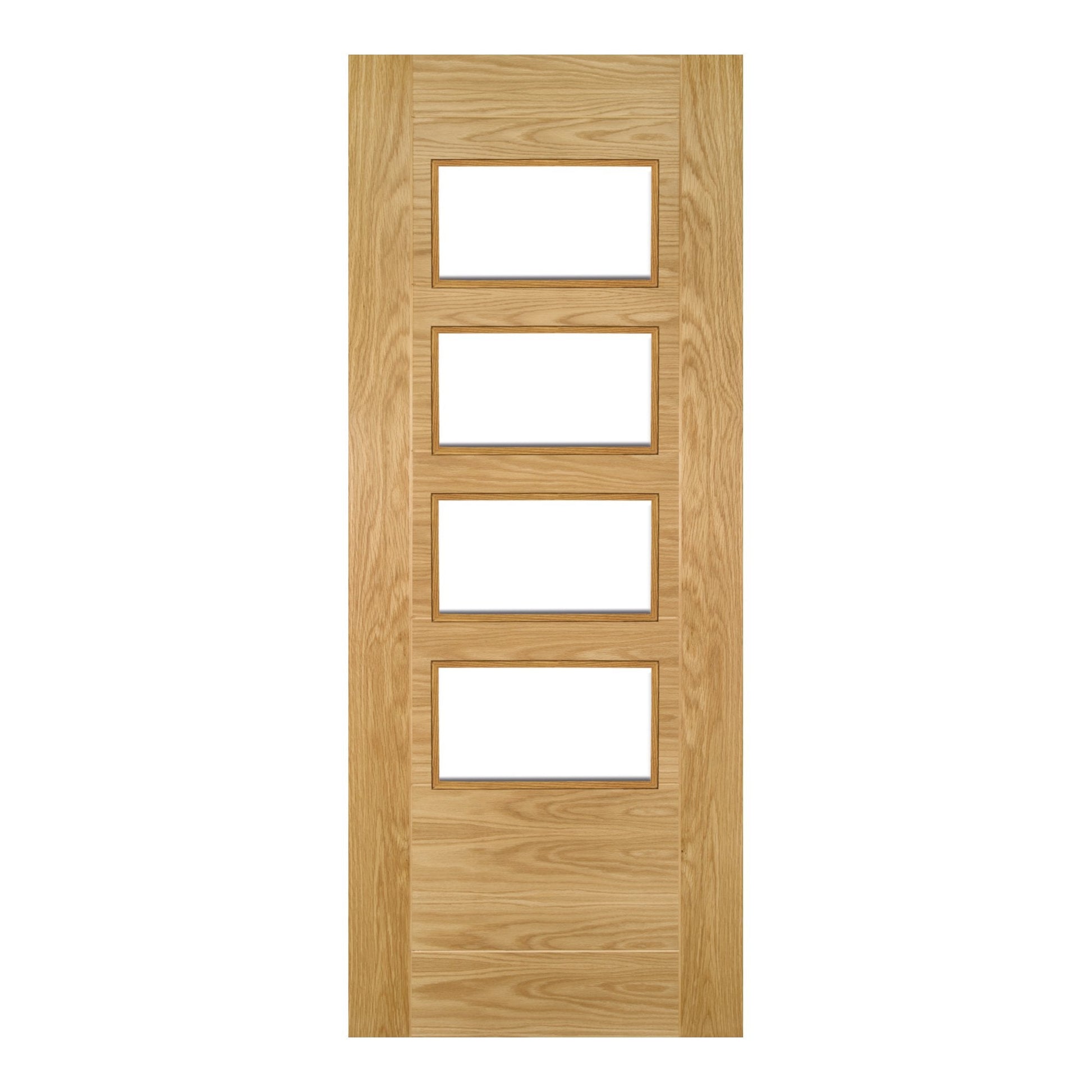 B-Grade Oak Internal Fully Finished Seville 7 Panel 4 Light Clear Glass Door (51691)