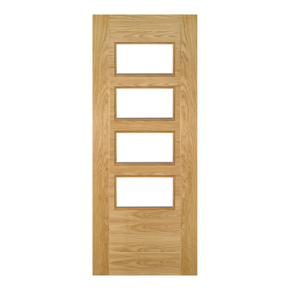 B-Grade Oak Internal Fully Finished Seville 7 Panel 4 Light Clear Glass Door (51691)