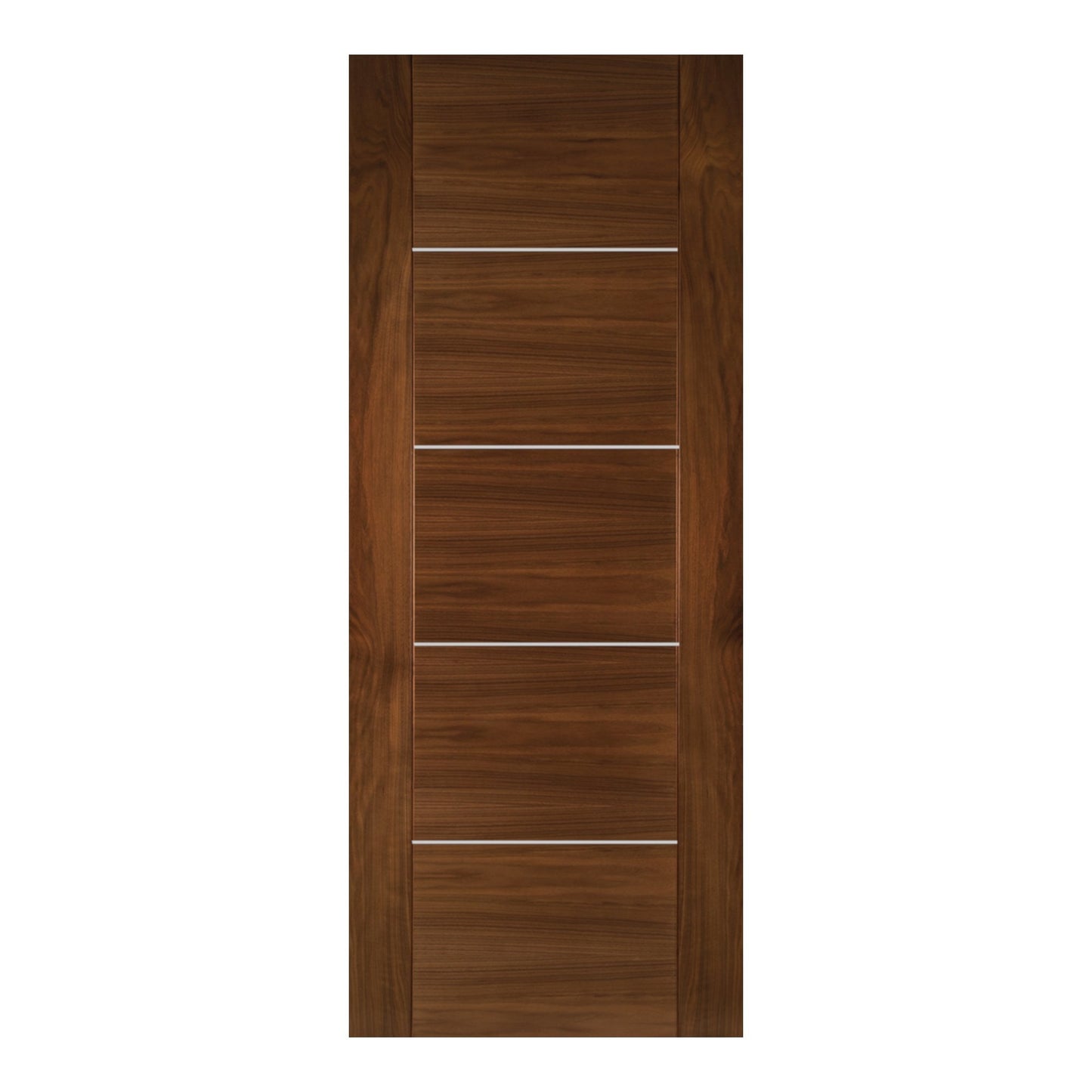 B-Grade Walnut Internal Fully Finished Valencia 5 Panel FD30 Fire Door with Aluminium Horizontal Inlays (47900)
