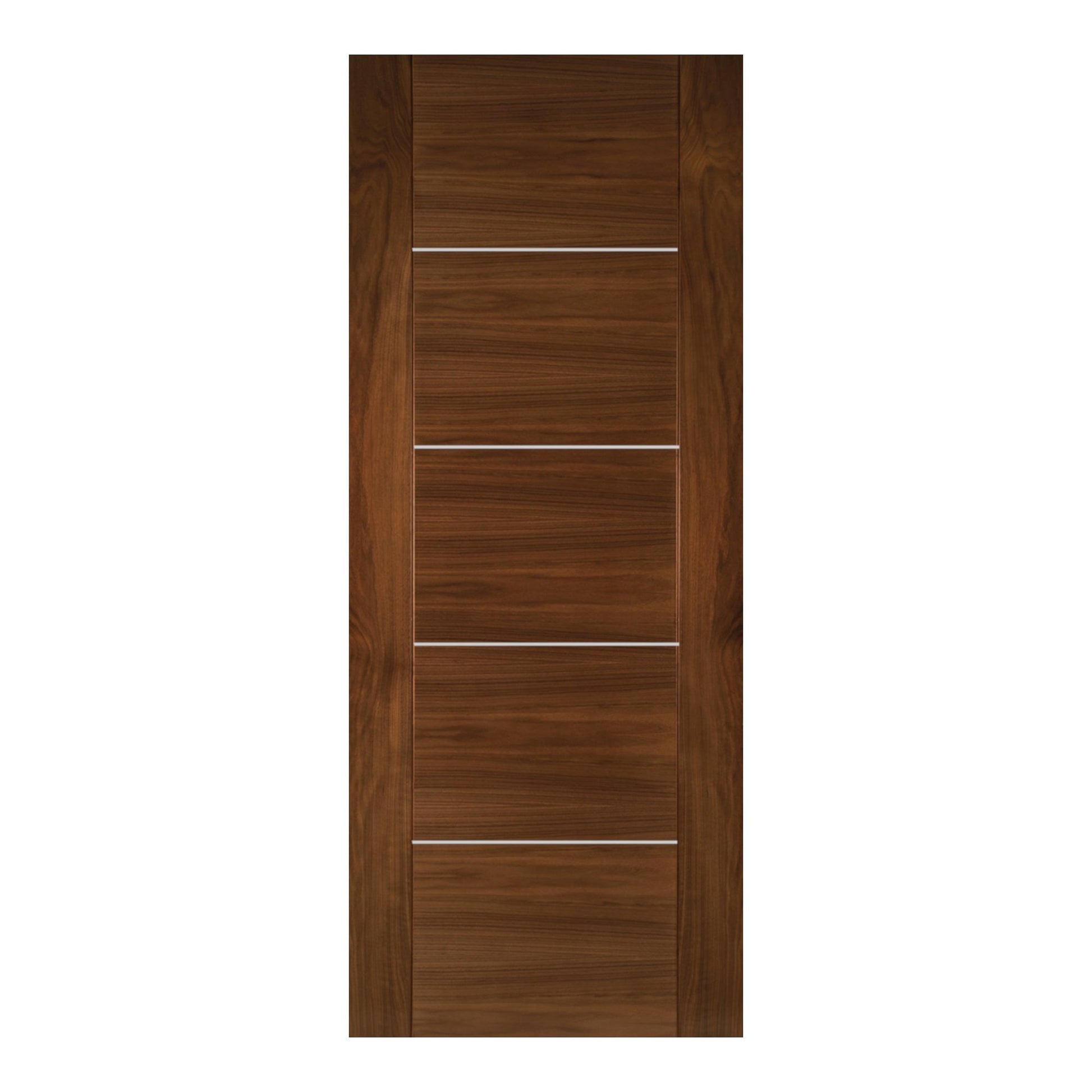 B-Grade Walnut Internal Fully Finished Valencia 5 Panel FD30 Fire Door with Aluminium Horizontal Inlays (47900)