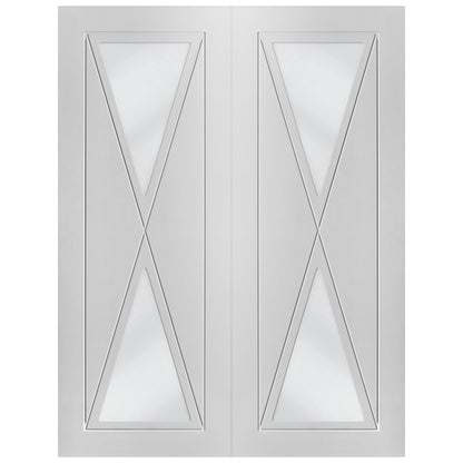 White Internal Primed Alexa 2 Light Clear Glass Pair Door (85813)