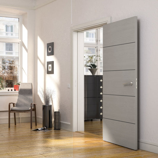 B-Grade Light Grey Ash Internal Fully Finished Flush Door with Dark Grey Ash Horizontal Inlays (76045)