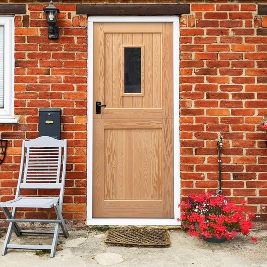 External Solid Pine Unfinished 2P 1L Clear Glass Stable Door (LOLSD)
