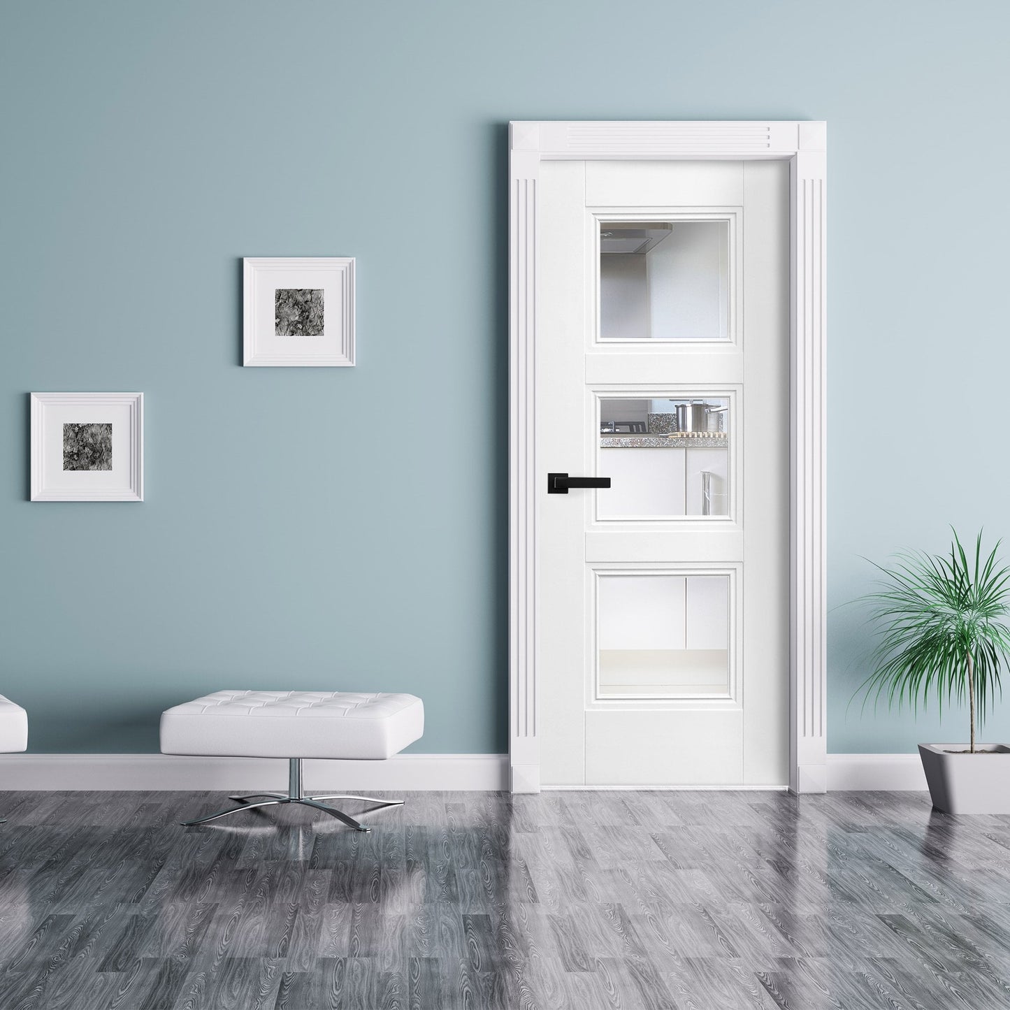 White Internal Primed Elegance Ripley 3 Light Clear Glass Door (88072)