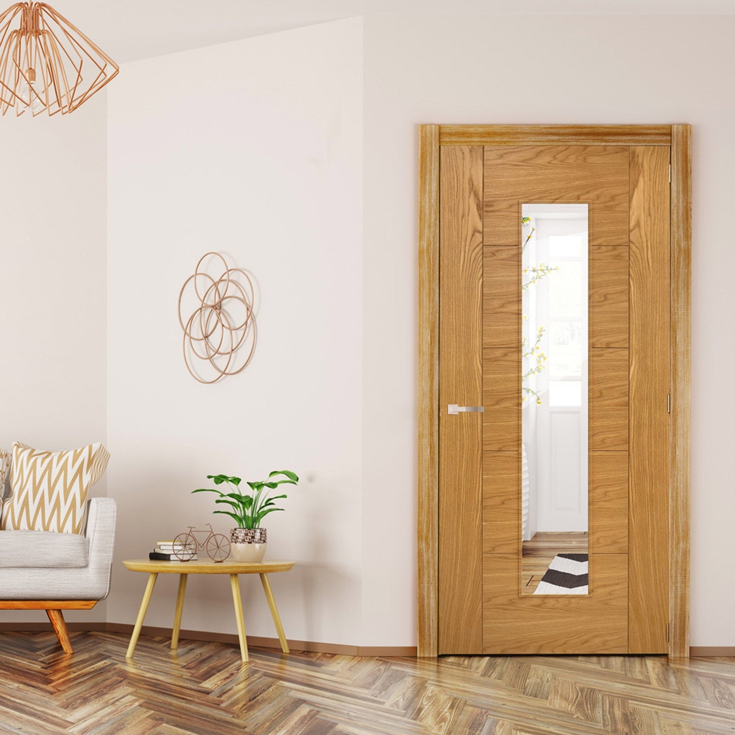 Internal Oak Fully Finished Milano 1L Clear Glass Door (LIBOAKMILCG)