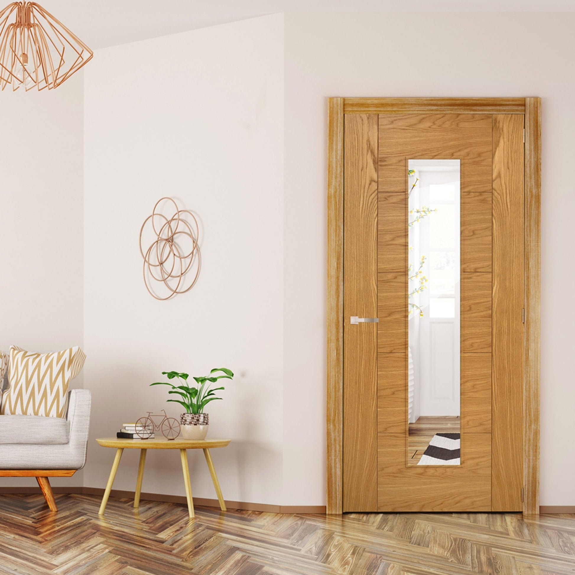 Internal Oak Fully Finished Milano 1L Clear Glass Door (LIBOAKMILCG)