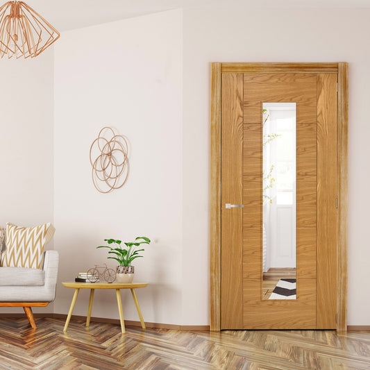 Internal Oak Fully Finished Milano 1L Clear Glass Door (LIBOAKMILCG)