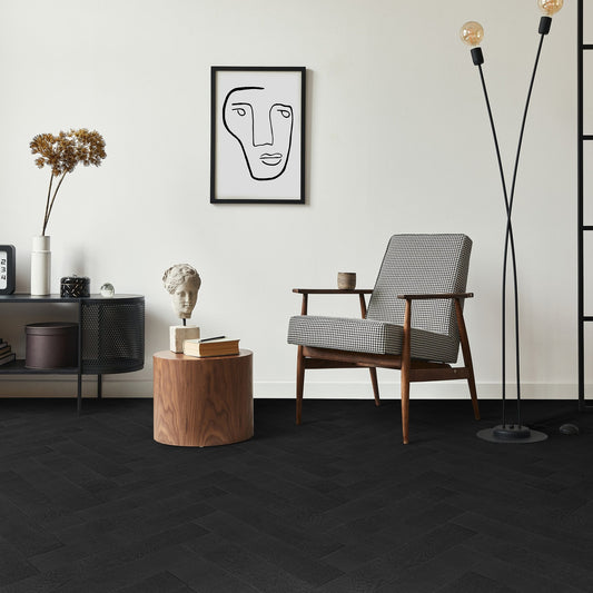 Midnight Black Oak - Herringbone Parquet 14mm Matt UV lacquer Engineered Real Wood Flooring (89995)