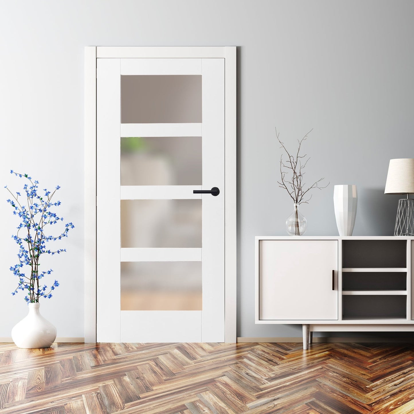 White Internal Primed Shaker 4 Light Obscure Glass Door (68158)