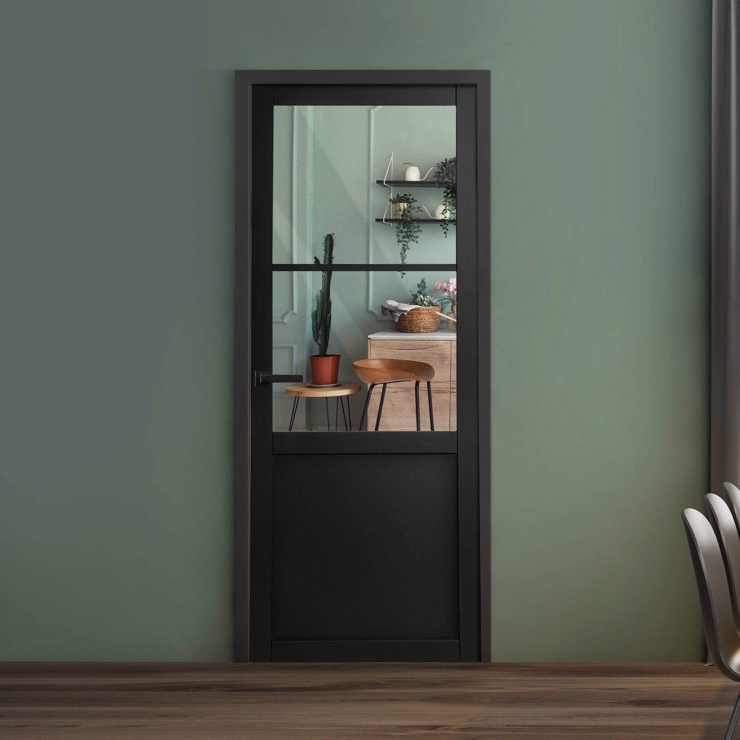 Graphite Black Internal Fully Finished Industrial Studio 1 Panel 2 Light Clear Glass Door (108314)