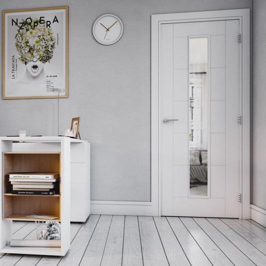 White Primed Linear 1L Clear Glass Door (LIN7PCG)