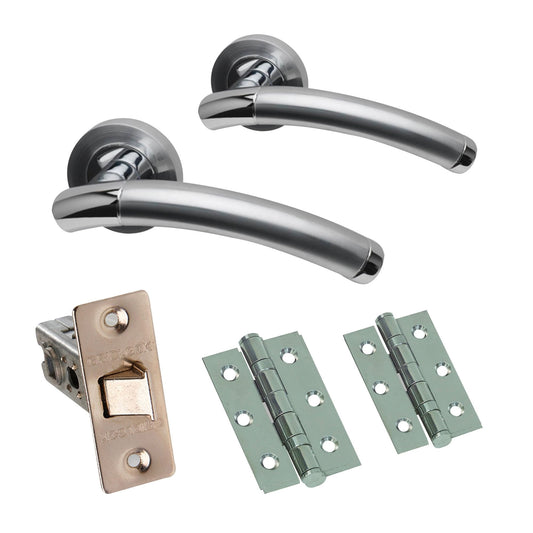 Premium Chrome Lincoln Lever On Round Rose Handle Pack - Two-Tone Chrome (47362)