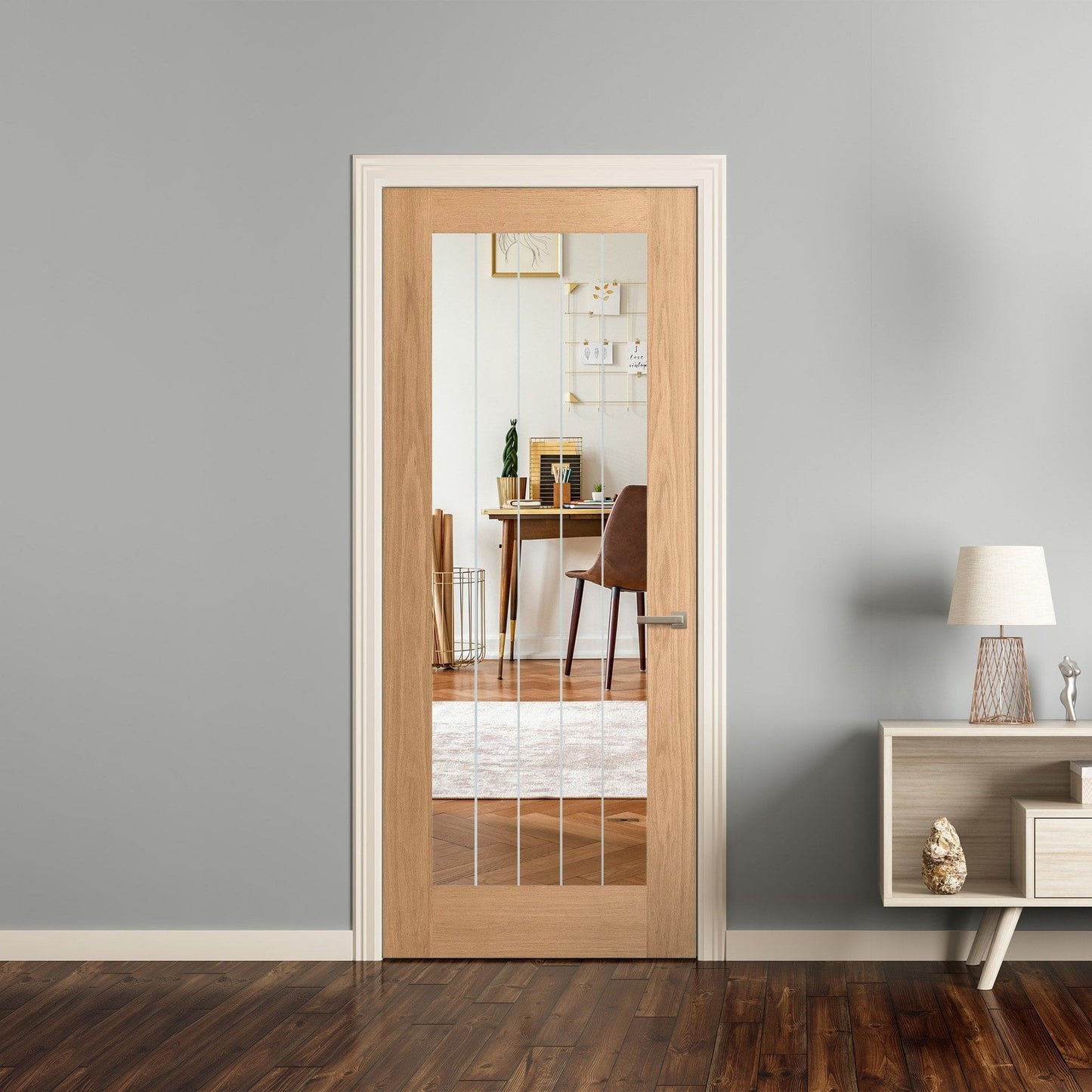 Oak Internal Unfinished Farley 1 Light Obscure Lined Clear Glass Door (107991)
