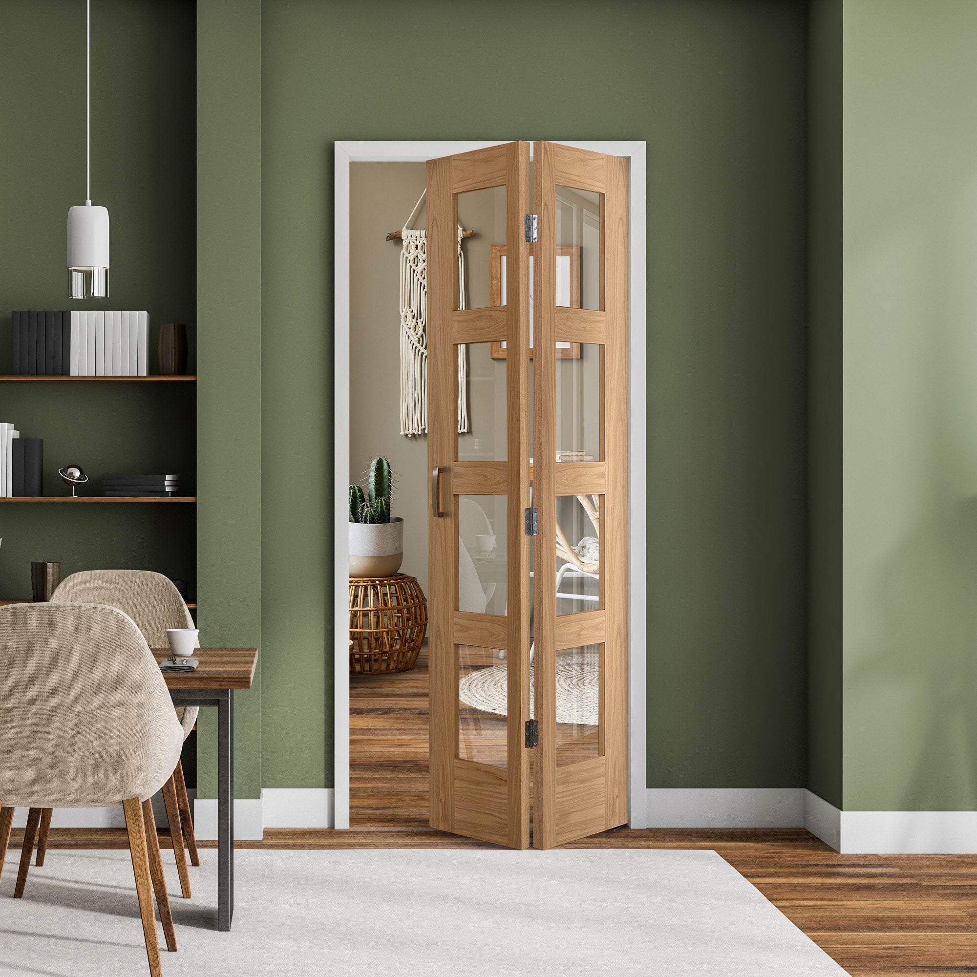 Liberty Doors Oak Internal Unfinished Bi-fold Shaker 4 Light Clear